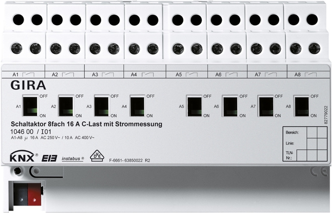 Gira 104600 Schaltaktor 8fach 16A, Handbetätigung, C-Lasten