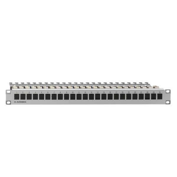 Rutenbeck 239101000 Cat.6A iso-Patchpanel mit 24 Universalmodulen UM-Cat.6A iso 10G, geschirmt, 19"/1 HE, Direktmontage, lichtgrau
