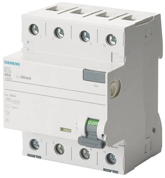 Siemens 5SV33446 Fehlerstrom-Schutzschalter FI/RCD 3P+N, 40A, 30mA, Typ A