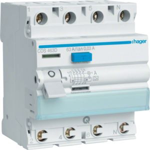 Hager CDS 463 D Fehlerstrom-Schutzschalter, 4polig, 63A, 30mA, Typ A