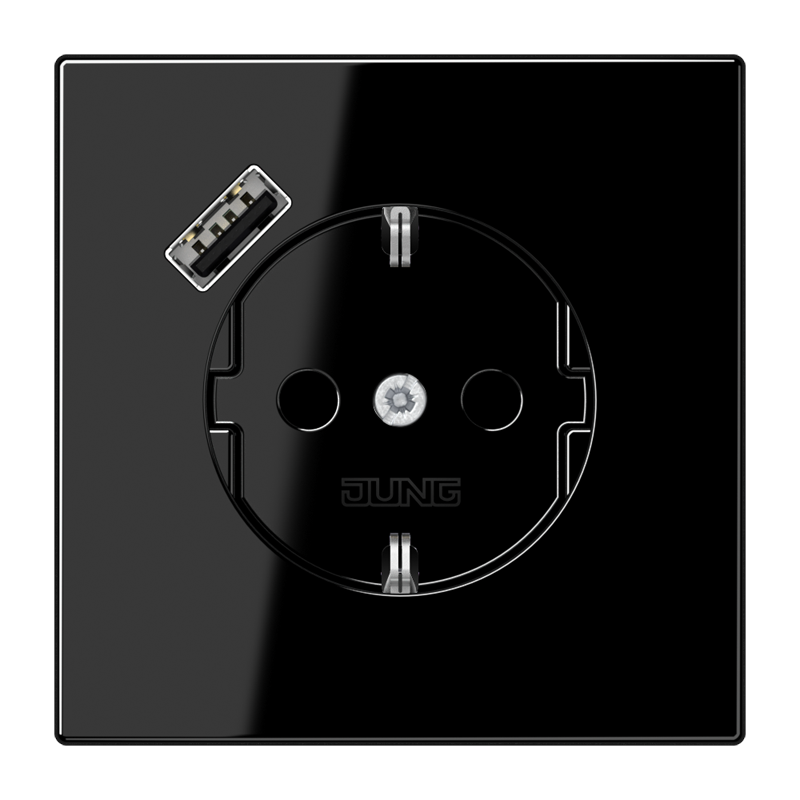 Jung LS1520-18ASW SCHUKO®-Steckdose 16 A, mit USB-Ladegerät 1 x Typ A, SAFETY+, Serie LS, schwarz