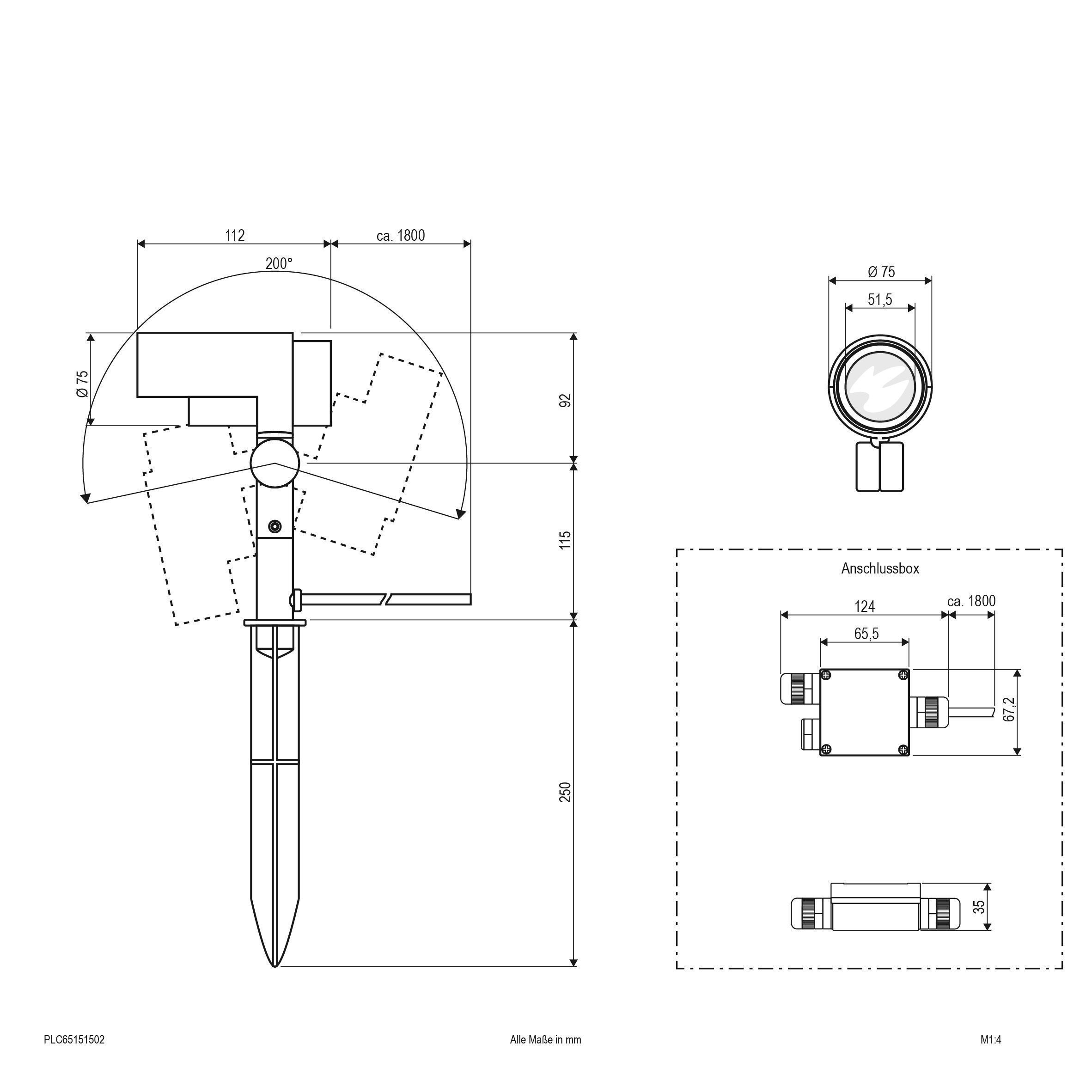 EVN PLC65151502 LED Gartenspot IP65, 15W, 3000K, 934lm, 1,8m Zuleitung