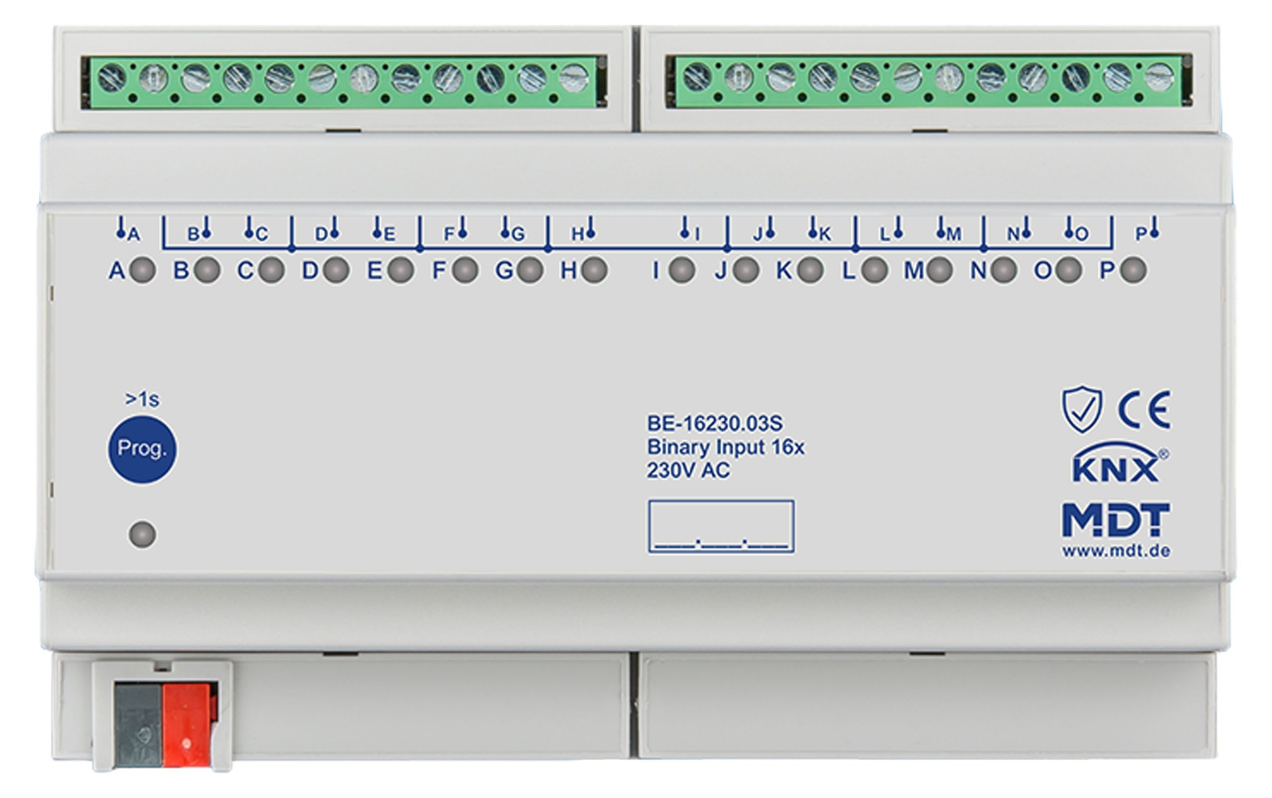 MDT BE-16230.03S KNX Binäreingang 16-fach, 8TE REG, Ausführung 230 V AC