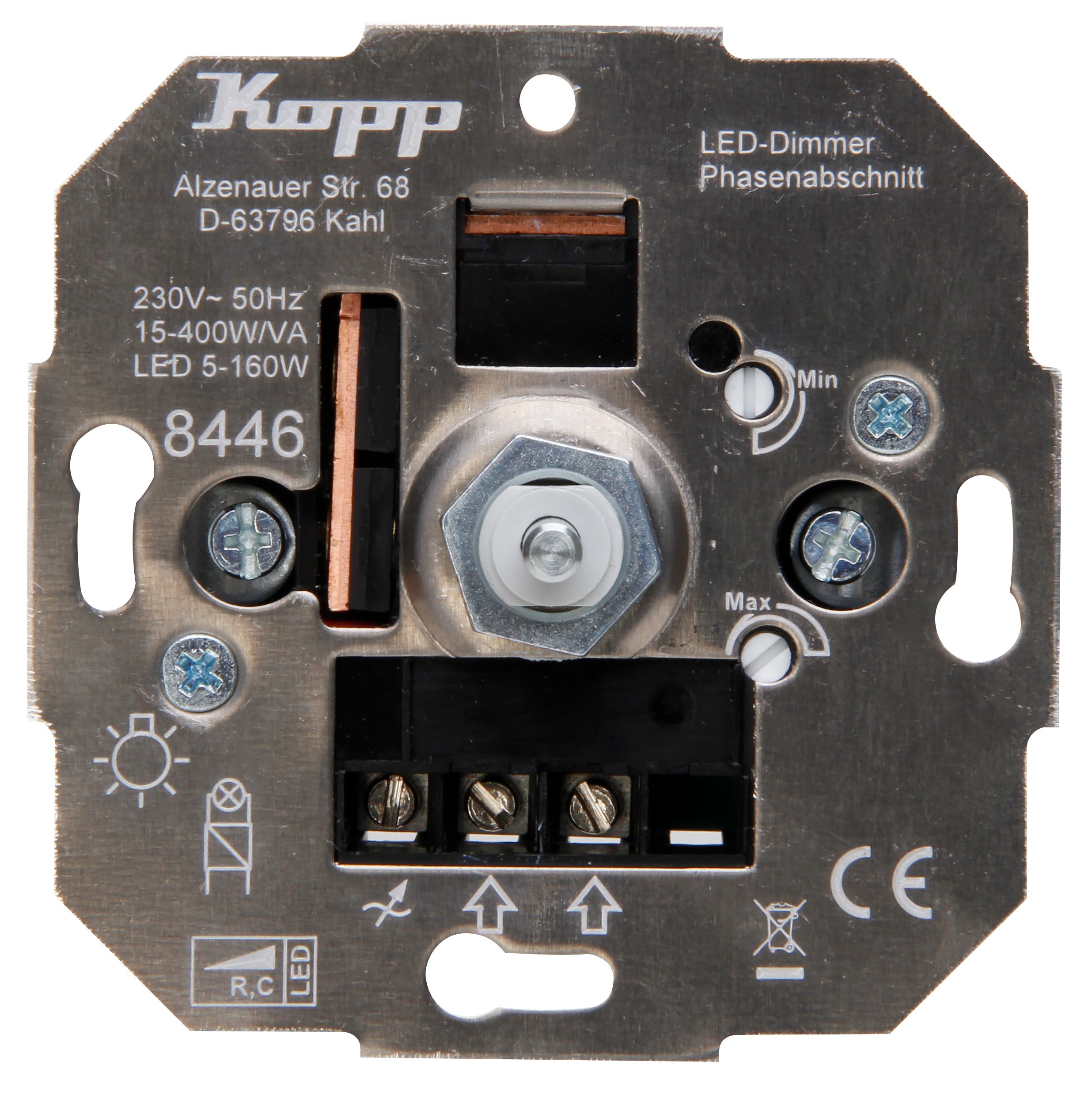 Kopp 844600004 Dimmer Sockel Druck-Wechselschalter LED-Dimmer, LED 5-150W RC