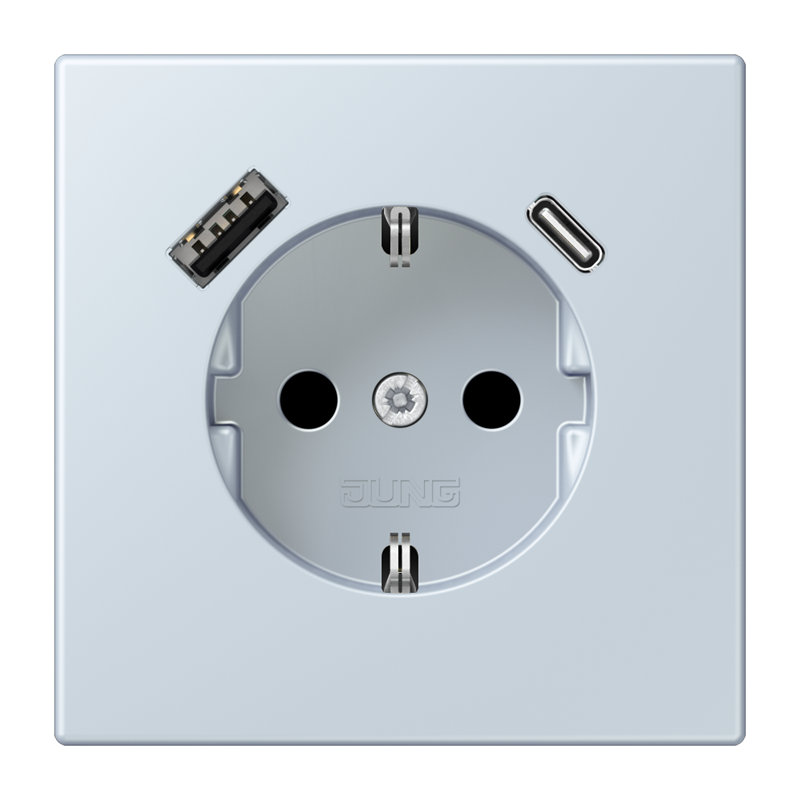 Jung LC152015CA209 Schutzkontakt-Steckdose mit USB-Ladegerät Typ AC, Safety+, Les Couleurs® 32023, outremer pâle