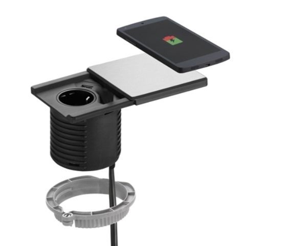 EVOline® 159270003400 Tisch-Einbausteckdose Square80 mit Qi-Ladestation +USB +CAT6-Buchse fest