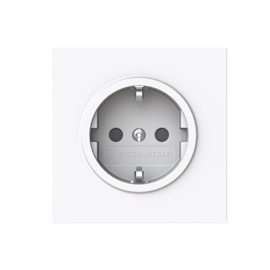 Busch-Jaeger 23 EUCB-44G Schutzkontakt-Steckdose Safety+, mit Schraubklemmen (starre/flexible Leiter), mit erhöhtem Berührungsschutz, mit Befestigungskrallen, studioweiß glänzend, Busch-art linear