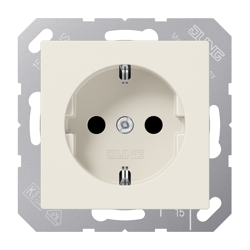 Jung A1520N Schutzkontakt-Steckdose, ohne Krallen, Duroplast, Serie AS, weiß (ivory)