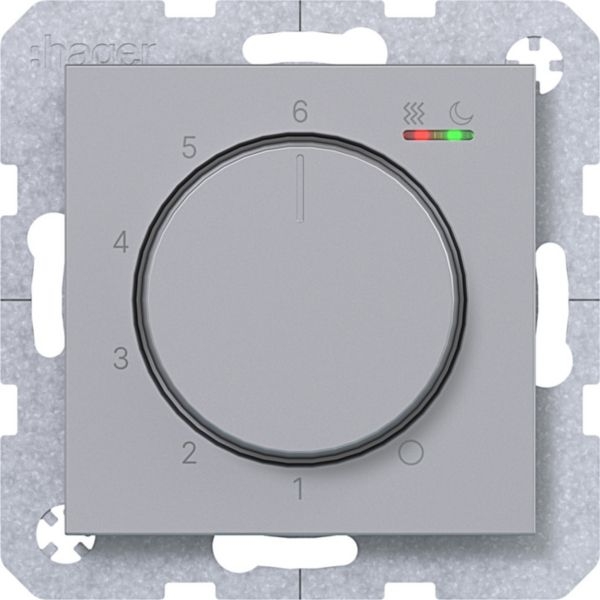 Hager WAN5011TA Temperaturregler 230V/15W, Dreh-/Druckknopf, Heizen/Kühlen, A.x/C.x, titan matt