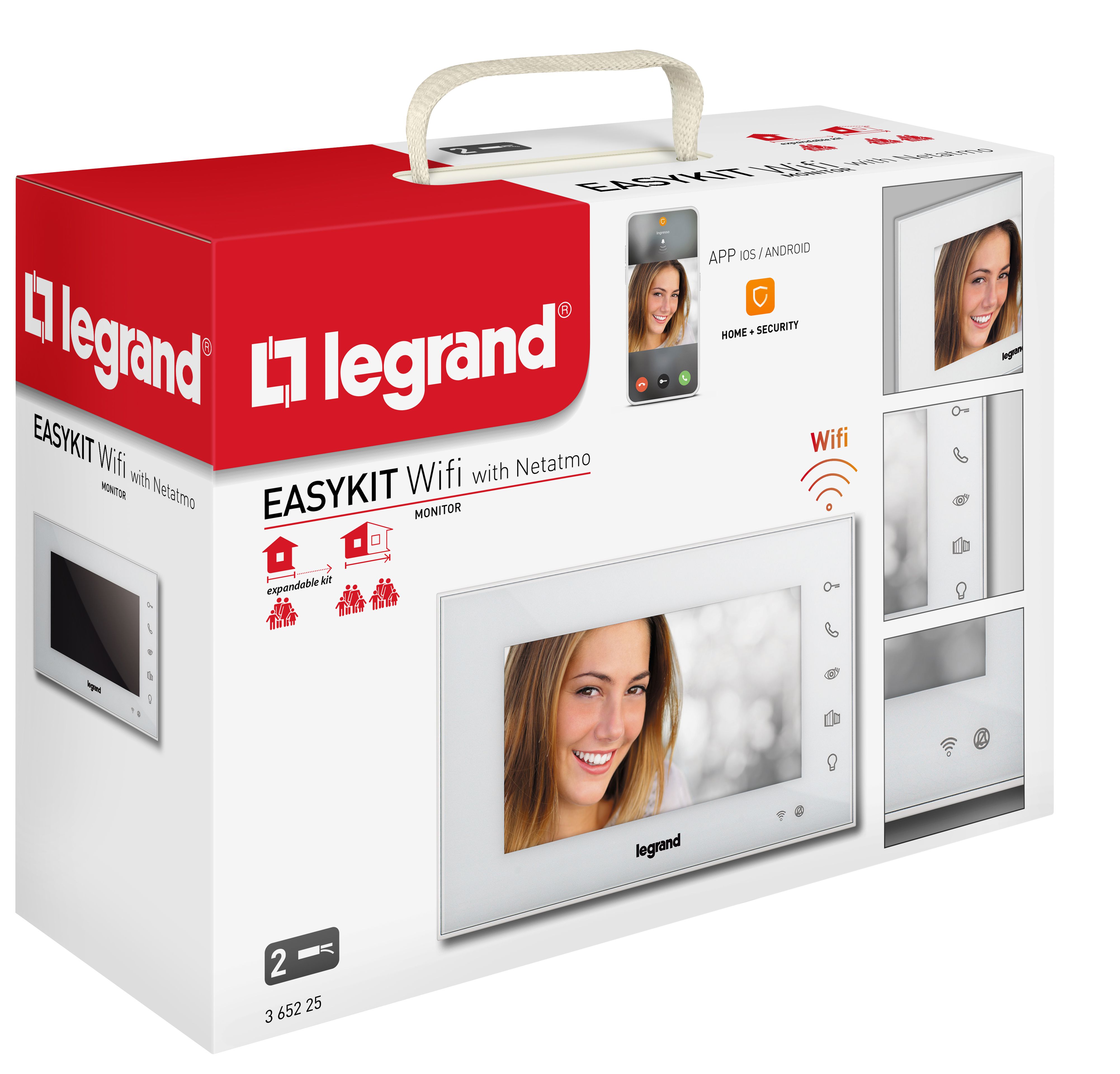 Legrand 365225 EASYKIT WiFi with Netatmo Video-Innenstelle, 7"-Hochglanz-Farbmonitor, Sensortasten, Reiheneinbau-Netzgerät, weiß
