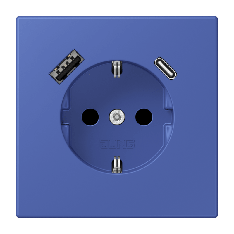 Jung LC152015CA206 Schutzkontakt-Steckdose mit USB-Ladegerät Typ AC, Safety+, Les Couleurs® 32020, bleu outremer 31