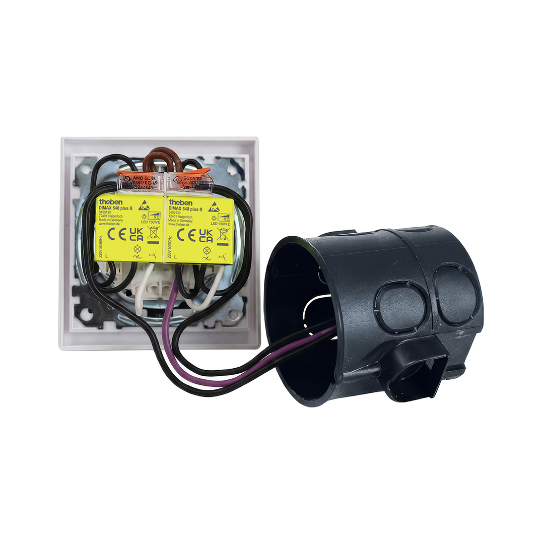 Theben 5400130 DIMAX 540 plus B Mini Unterputz Dimmer, benötigt keinen Neutralleiter/Nullleiter, Altbau, Nachrüstung, Renovierung, 100 m Kabellänge, Memory Funktion, einstellbare Mindesthelligkeit