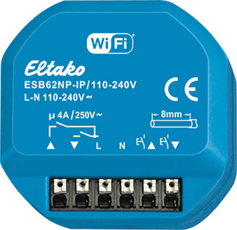 Eltako 30062003 Beschattungsaktor IP über WiFi ESB62NP-IP/110-240V, 1+1 Schließer 4A. Automatische Endlagenerkennung, Apple Home-zertifiziert, REST-API, built for Matter