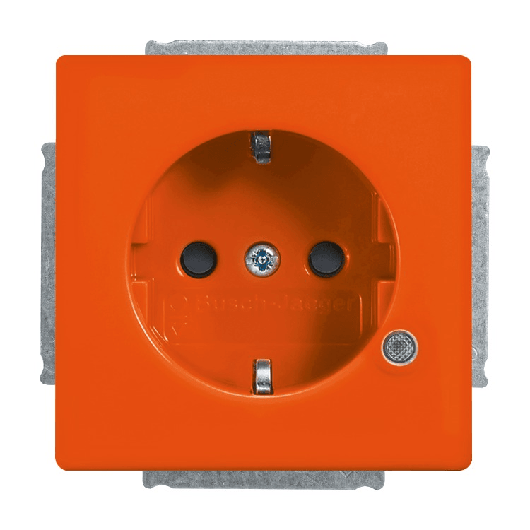 Busch-Jaeger 20 EUCBL-14-84 Schutzkontakt-Steckdose Safety+, mit LED Kontrolllicht, ohne Aufdruck, für SV/ZSV, orange glänzend, Plattform 63