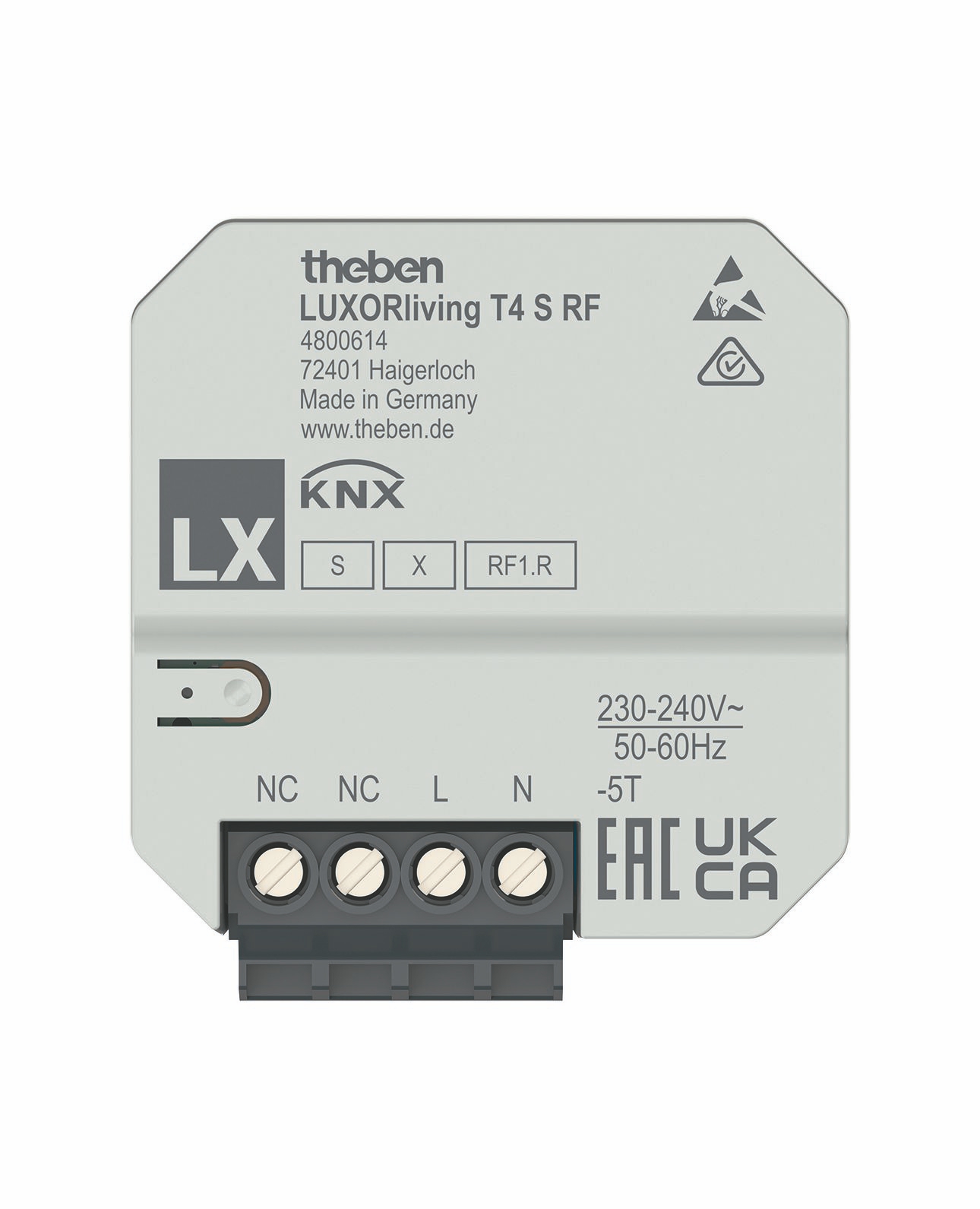 Theben 4800614 LUXORliving T4 S RF, 4-fach Funk-Tasterschnittstelle UP, Verschlüsselung, Eingang für Temperatursensor