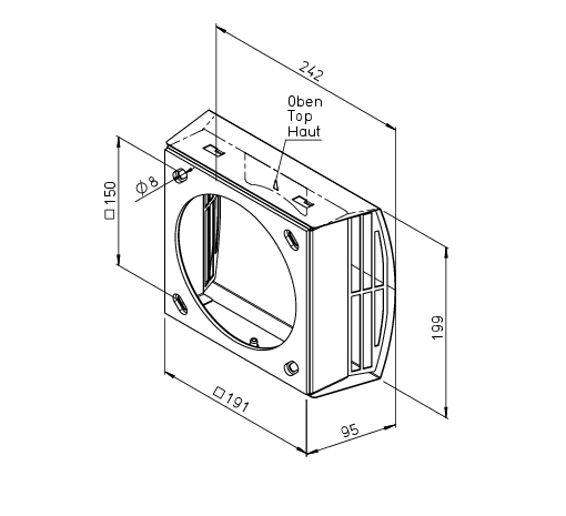 Helios KWL 45-160 FBT-B Fassadenblende tief, Edelstahl beschichtet, für dezentrales Lüftungsgerät KWL EC 45-160