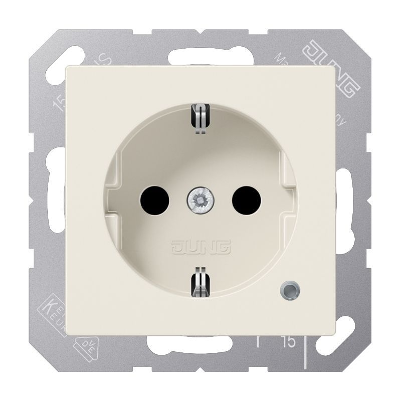 Jung A1520BFKO Schutzkontakt-Steckdose mit Funktionsanzeige, SAFETY+, Thermoplast, Serie AS, weiß (ivory)