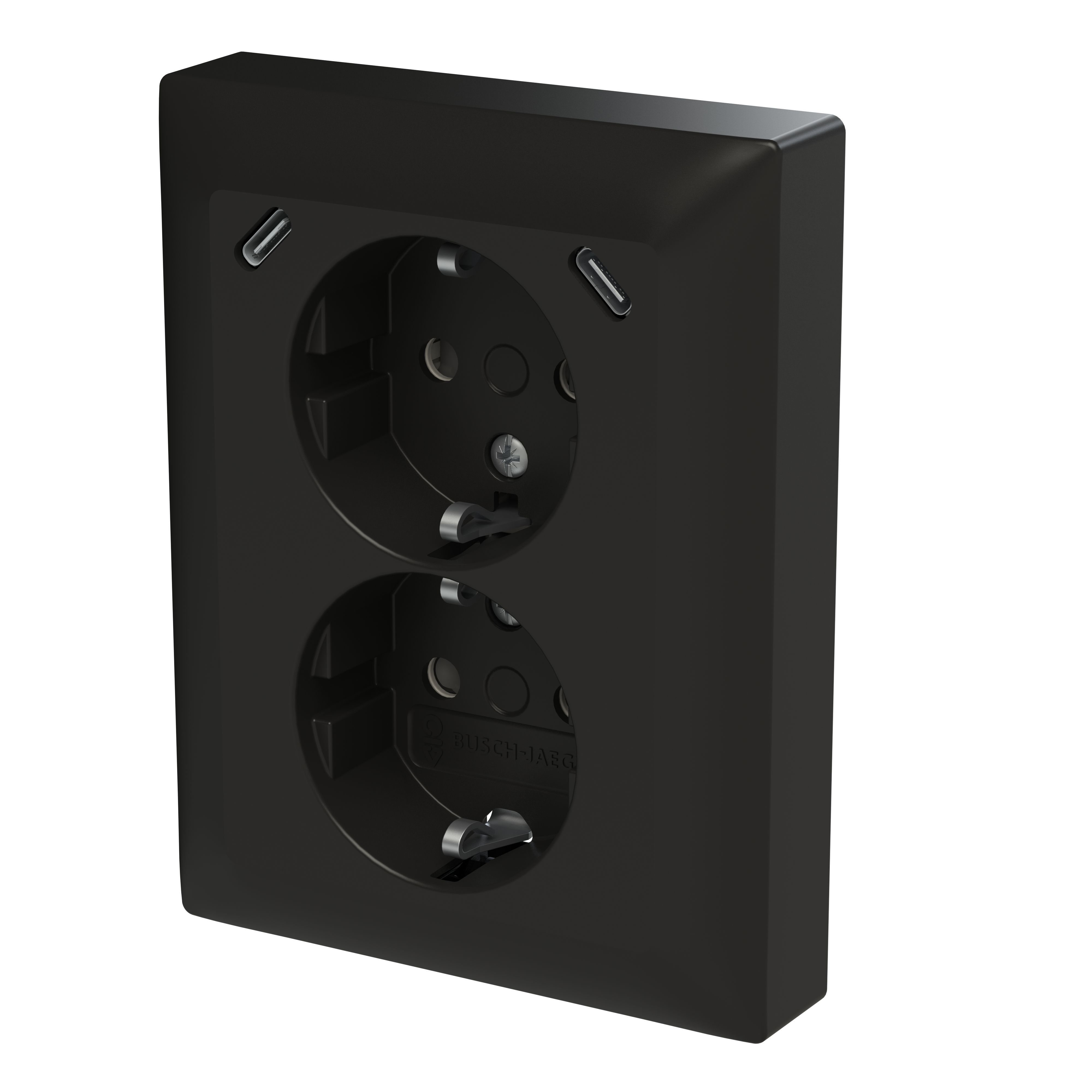 Busch Jaeger 202EUJRB2USBC-915 Schutzkontakt USB-Doppelsteckdose Safety+ mit 2x USB C, ohne Spreize, schwarz matt