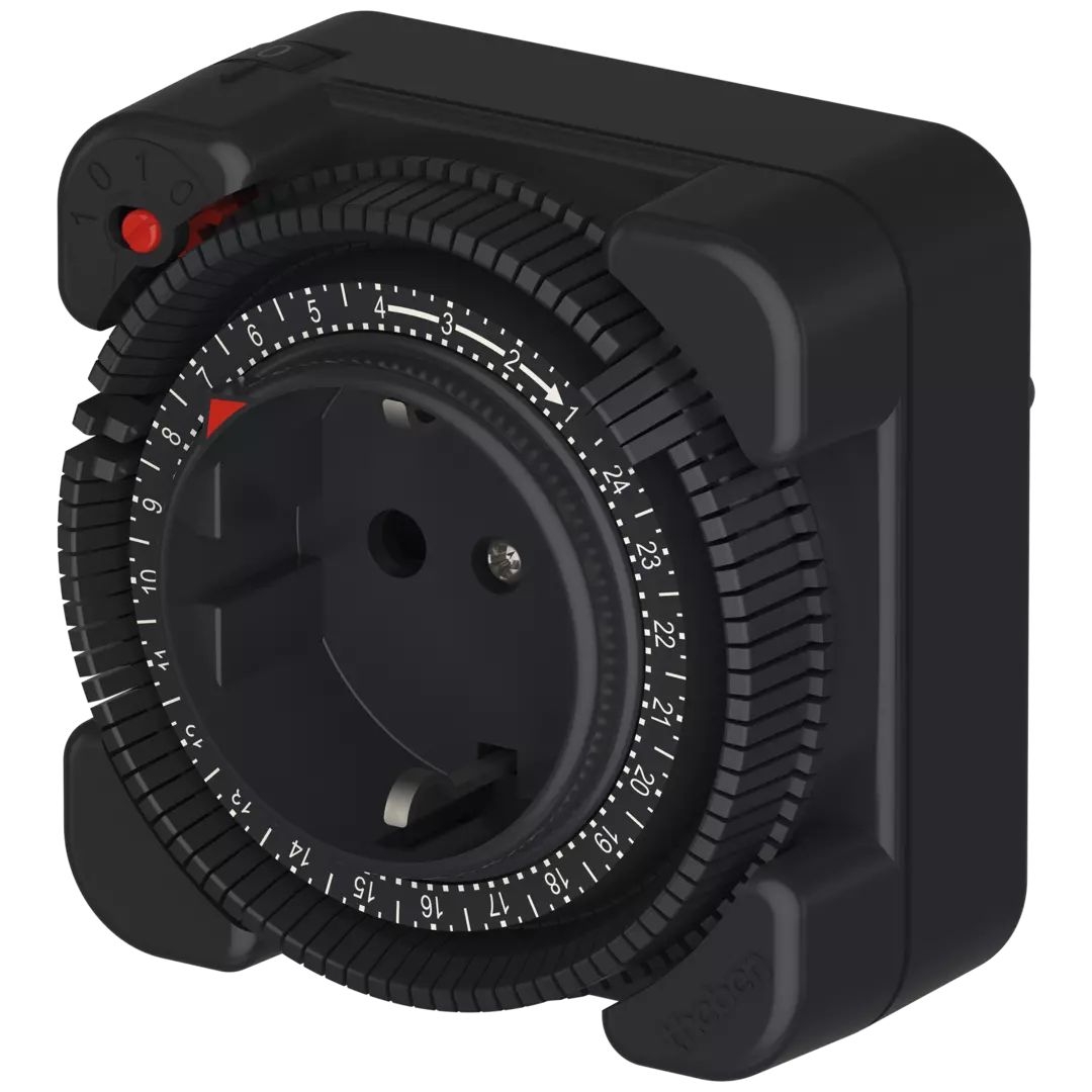 Theben 0260050 theben-timer 26 BK Analoge Steckdosenschaltuhr, Tagesprogramm, schwarz, erhöhter Berührungsschutz
