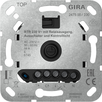 Gira 247500 Raumtemperaturregler 230 V~ mit Relaisausgang, Ausschalter und Kontrolllicht