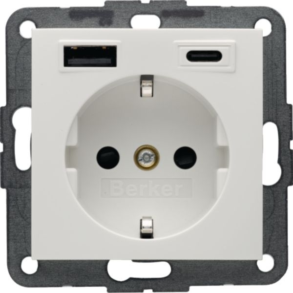 Berker 48148989 Schutzkontakt-Steckdose / USB A-C,20 W, mit erhöhtem Berührungsschutz, S.x/B.x, polarweiß glänzend