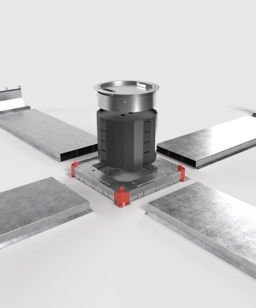 BS 9110-1-0 Unterflursystem, 7x Schutzkontakt-Steckdose, 3x RJ45 2-fach, mit Bürstenauslass