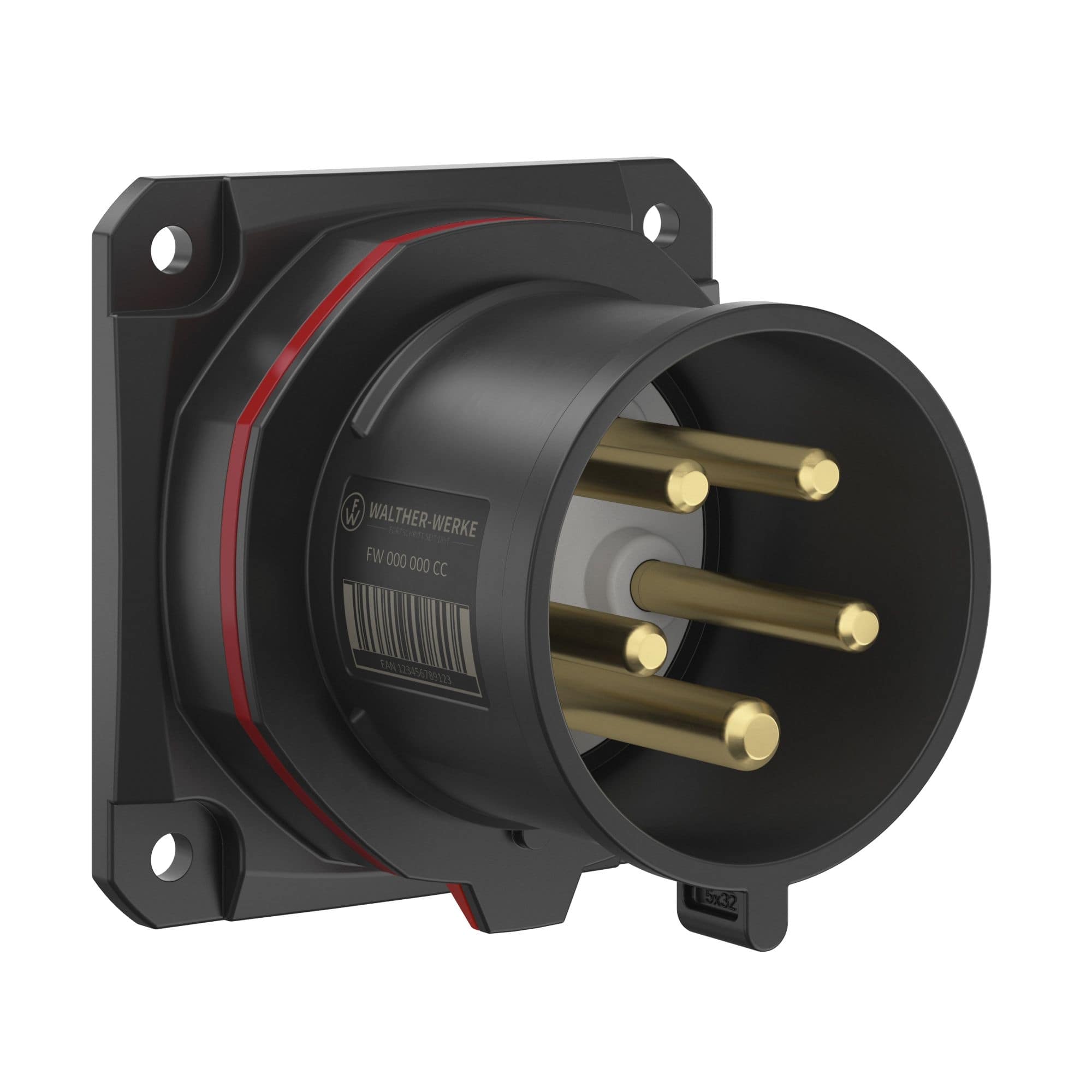 Walther Werke FW631505SK CEE NEO Anbaugerätestecker gerade 32A 5P 5h IP54 mit Schraubtechnik und 86x86mm Flansch