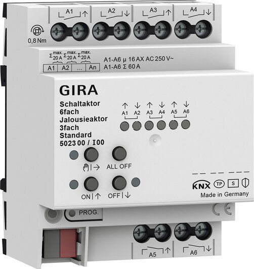 Gira 502300 Schalt-/Jalousieaktor 6-fach/3-fach 16 A REG Standard KNX Secure