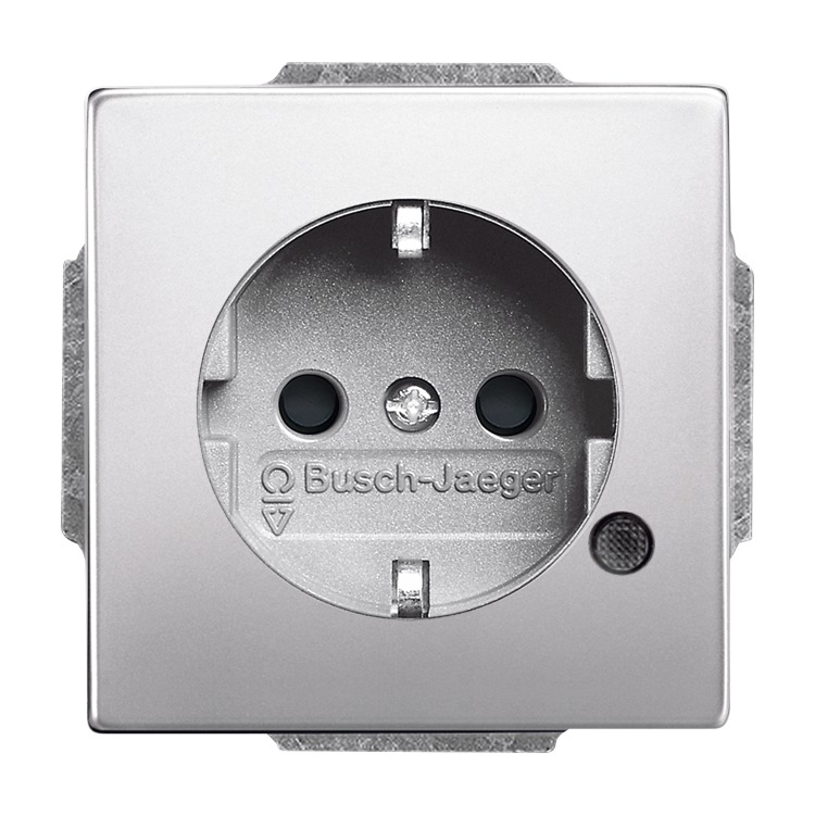 Busch-Jaeger 20 EUCBL-866 Schutzkontakt-Steckdose Safety+ mit LED-Kontrolllicht, mit erhöhtem Berührungsschutz, mit Befestigungskrallen, edelstahl matt, pur Edelstahl