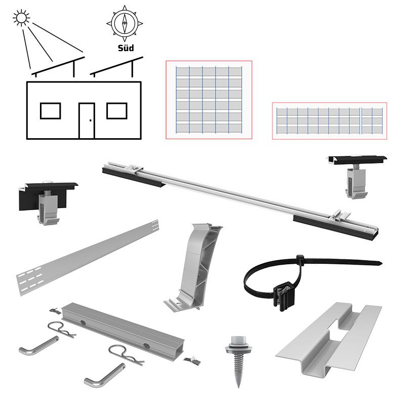 K2 E24-PV-SET3-UKF-30-S Unterkonstruktions-Set Flachdach Süd für 30 Module (ca. 12-13 kWp)