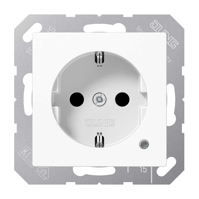 Jung SPA1520KOWW Schutzkontakt-Steckdose, mit Funktionsanzeige, SAFETY+, Duroplast antimikrobiell, Serie AS, alpinweiß