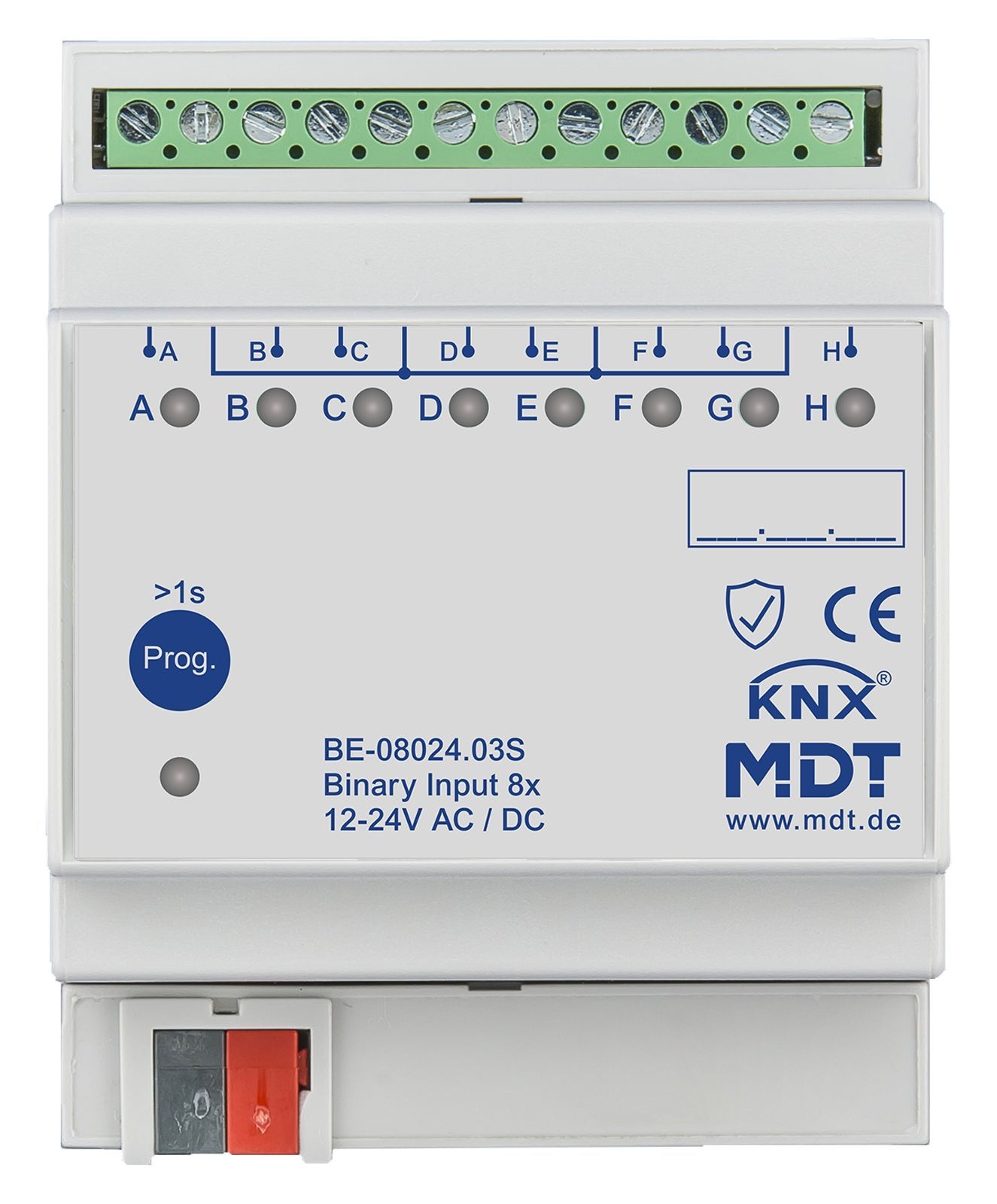 MDT BE-08024.03S KNX Binäreingang 8-fach, 4TE REG, Ausführung 24 V AC/DC