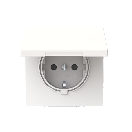 Busch-Jaeger 20 EUKBR-44M Schutzkontakt Steckdose Safety+ mit Klappdeckel, mit erhöhtem Berührungsschutz, ohne Befestigungskrallen, studioweiß matt, Busch-art linear