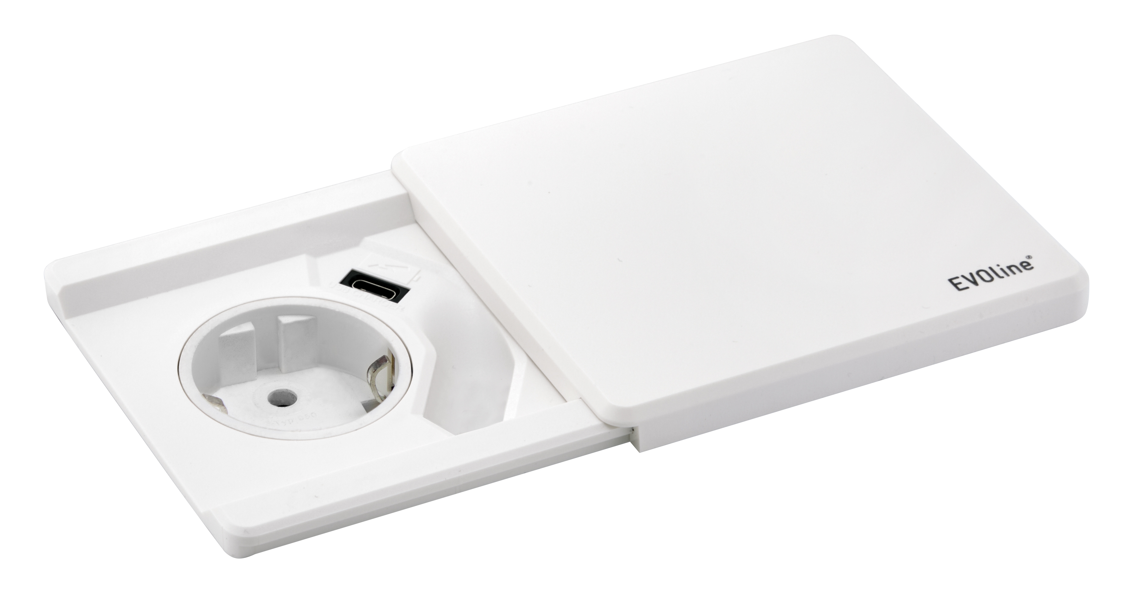 EVOline® 159270024100 Tisch-Einbausteckdose Square80, VDE Steckdose, USB Charger Typ C, weiß