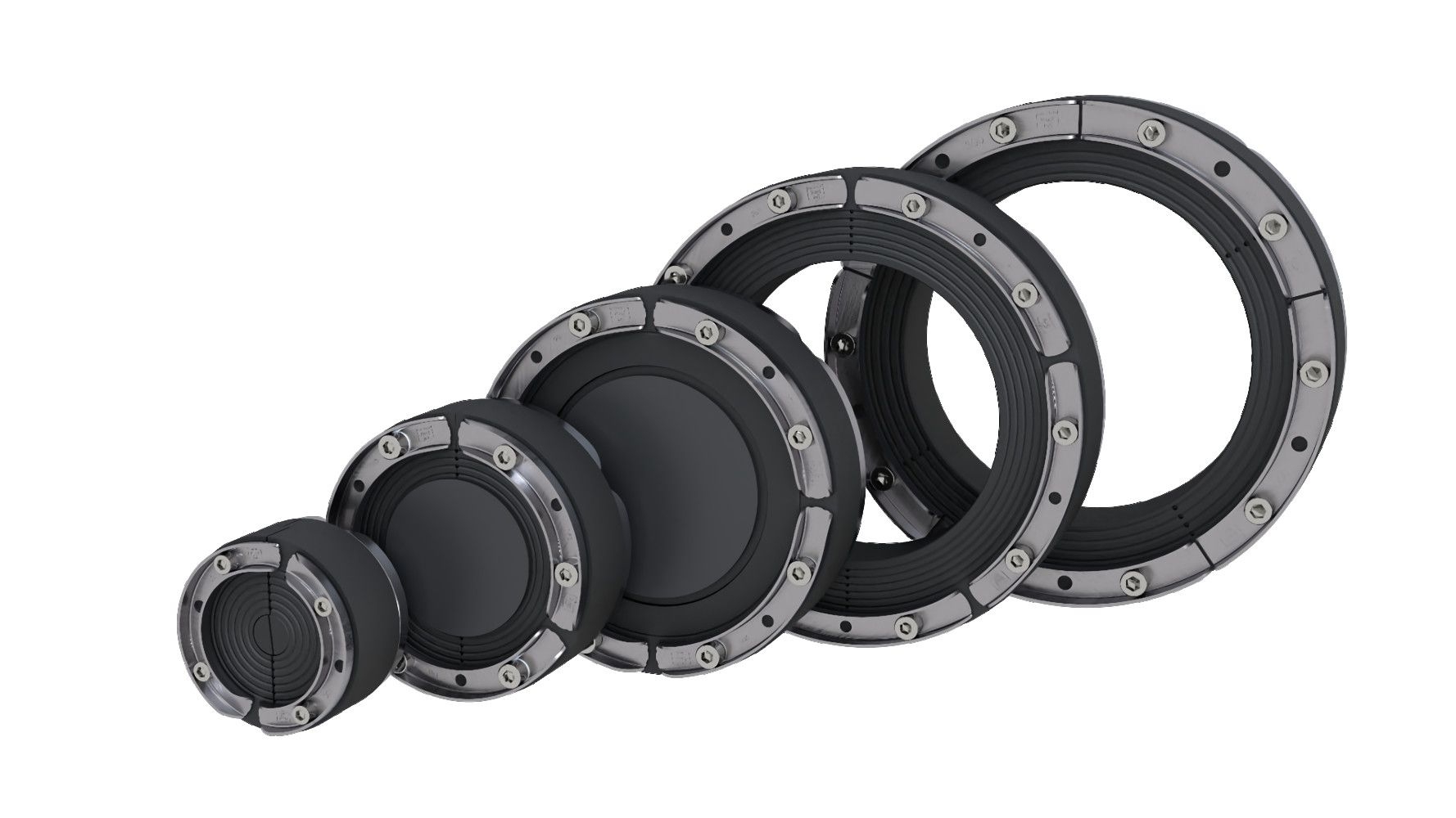Hauff 3030300074 Standard-Ringraumdichtung für Rohre mit U-Profil-Pressplatten mit stufenloser Supersegmentringtechnologie HSD250 SSG 1x159-211 b40 A4/NBR55