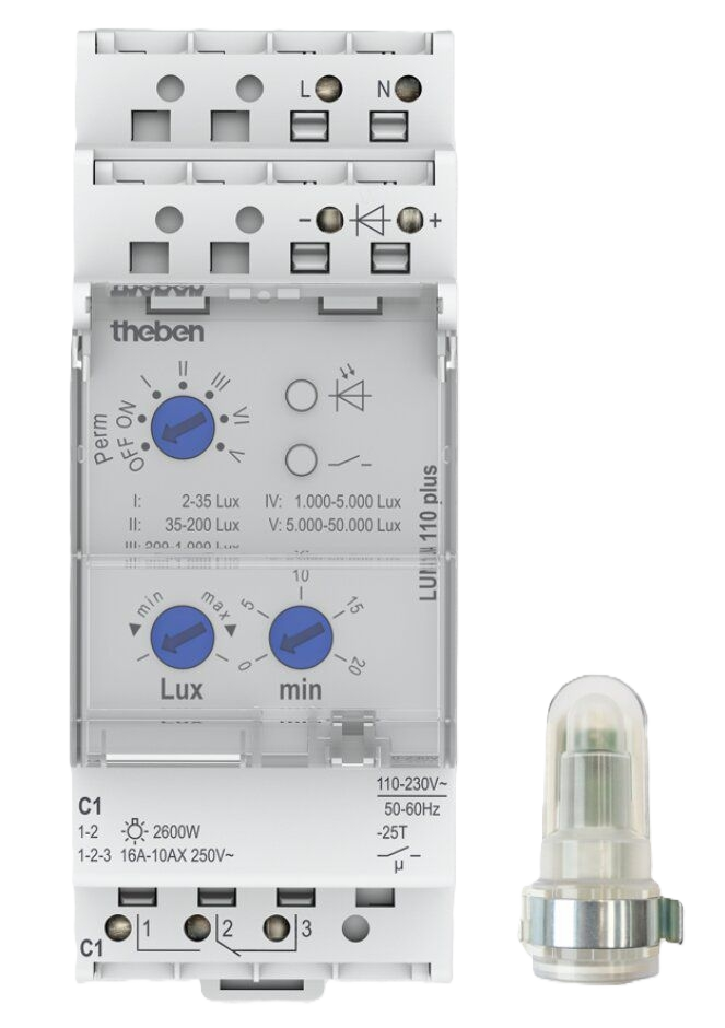 Theben 1100910 LUNA 110 plus AL Analoger Dämmerungsschalter, Aufbau-Lichtsensor, 1 Kanal