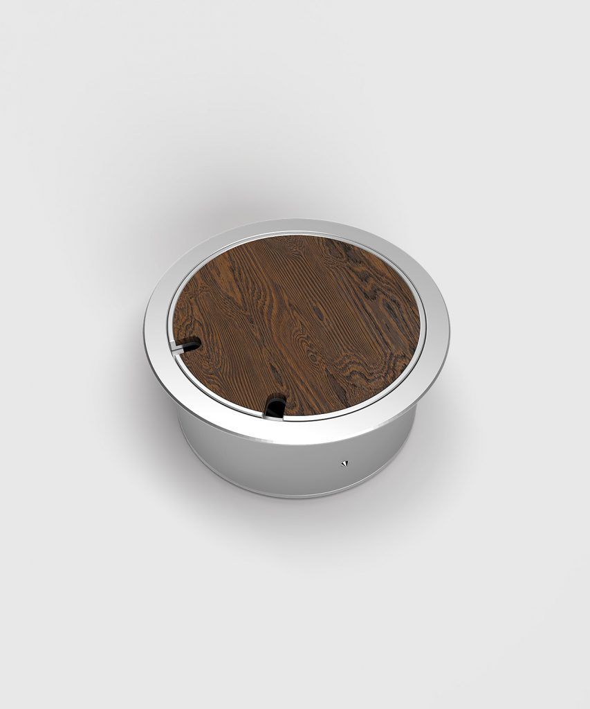 BS 9902A-1-3 Bodensteckdose, 2-fach, rund, aufliegender Deckel aus Aluminium, 2x Schutzkontakt-Steckdose