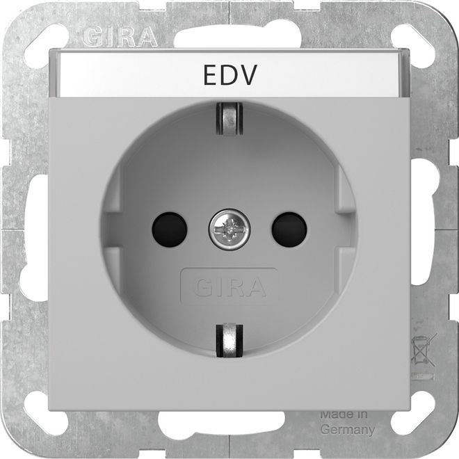 Gira 4462015 Schutzkontakt-Steckdose mit Kontrolllicht und Beschriftungsfeld System 55 Grau matt