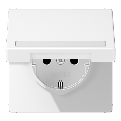 Jung LS1520BFNAKLWWM Schutzkontakt-Steckdose, 16 A 250 V ~, mit Schriftfeld, SAFETY+, Klappdeckel, Thermoplast lackiert, Serie LS, schneeweiß matt