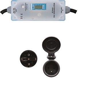 Eltako 28016119 Mobiler Wechselstromzähler 16A mit Schutzkontaktstecker und Schutzkontaktkupplung, digi geeicht, 155 x 60 x 82 mm