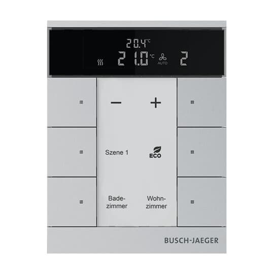 Busch-Jaeger SBS/U6.0.11-83 Raumtemperaturregler 6-fach Nebenstelle mit Bedienfunktion, aluminium silber matt, Busch-Tenton