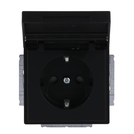 Busch-Jaeger 20EUKNB-885 Schutzkontakt-Steckdose Safety+, mit Klappdeckel und Beschriftungsfeld, schwarz matt, Plattform 63