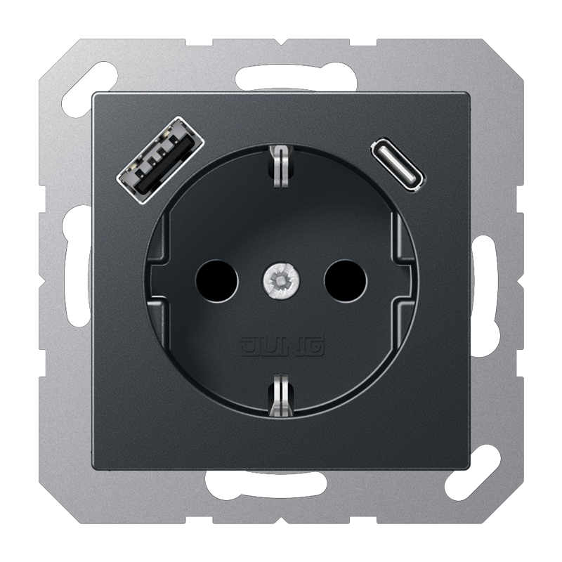 Jung A1520-15CAANM Schutzkontakt-Steckdose mit USB Typ A und C