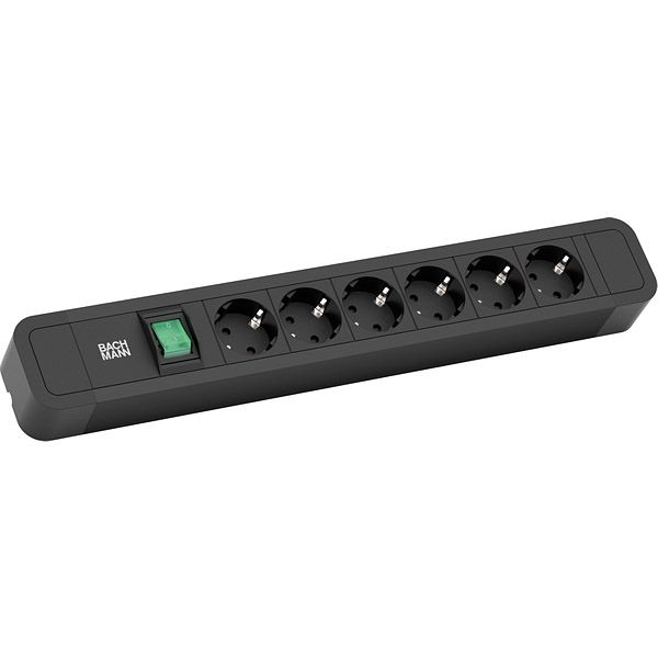 Bachmann 350.001 Steckdosenleiste PRIMO 2, 6x Schutzkontaktsteckdose, 1x Schalter, 2,0m Schutzkontakt-Winkelstecker, schwarz