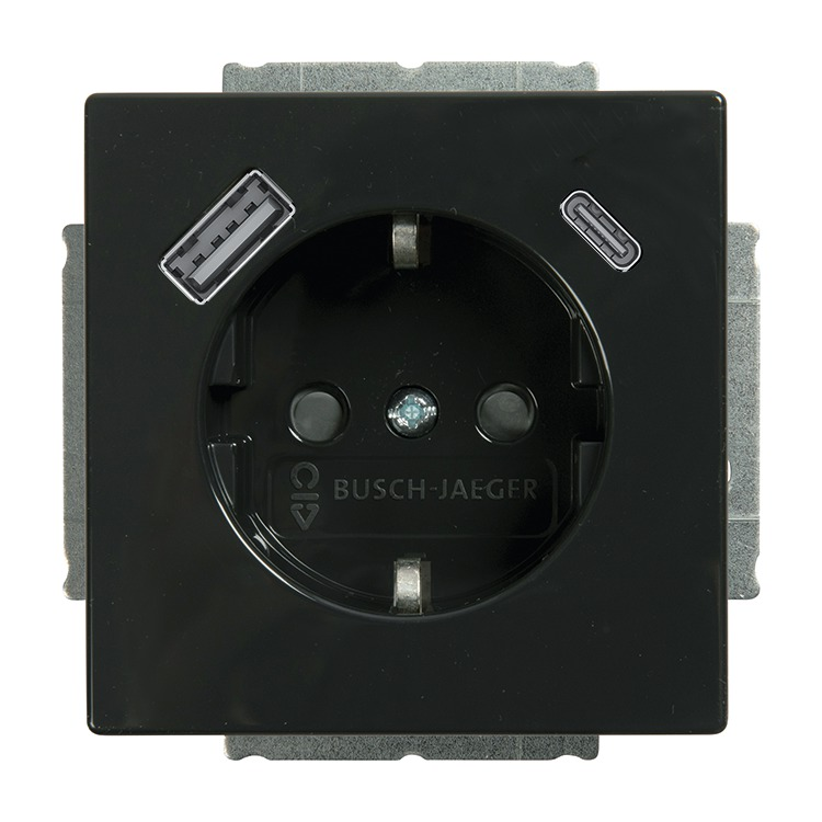 Busch-Jaeger 20 EUCB2USBAC-81 Schutzkontakt-/USB-A+C Steckdose Safety+, mit Befestigungskrallen, anthrazit glänzend, Plattform 63