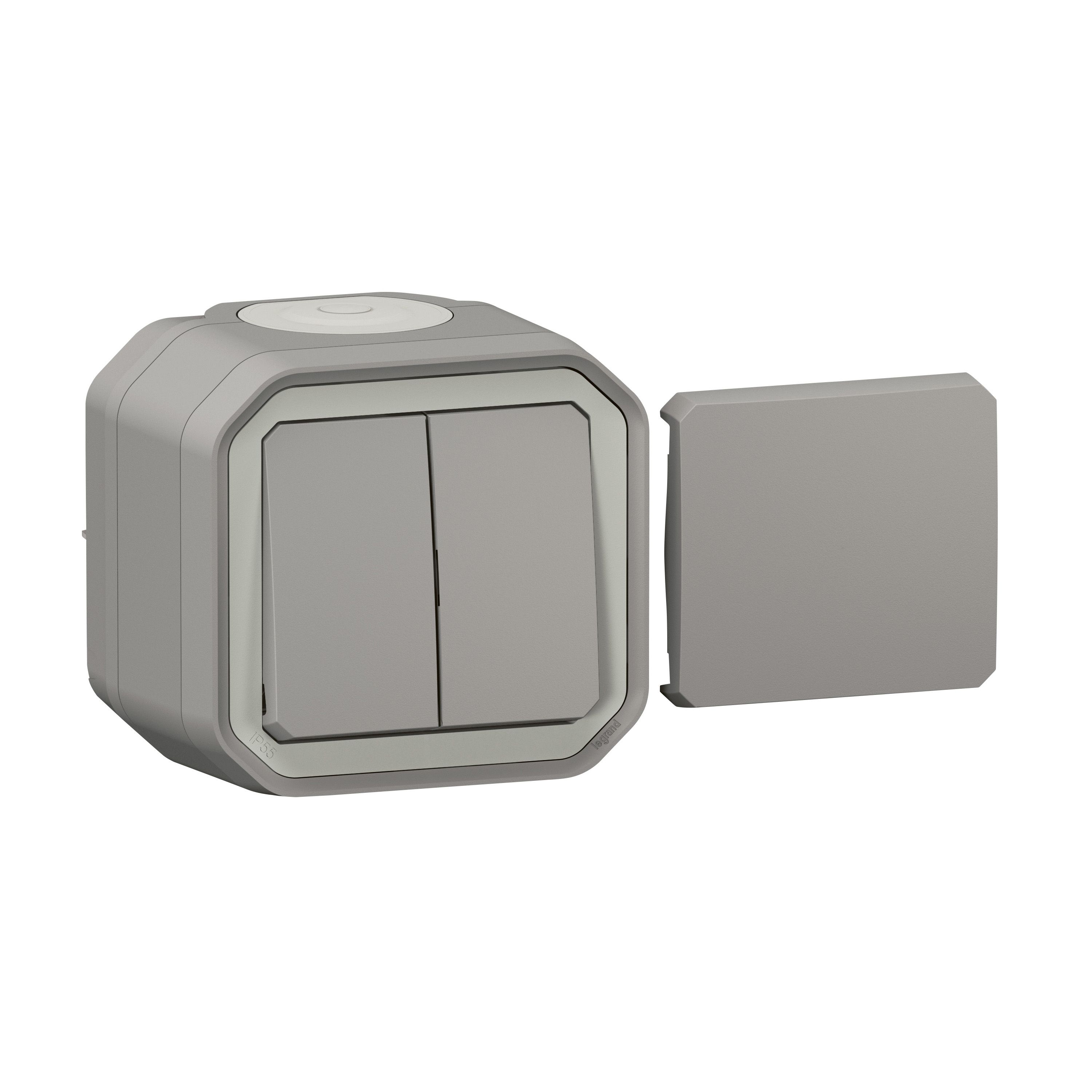 Legrand 069719L Plexo New Feuchtraum-Aufputz Multifunktionsschalter Wechselschalter 10 AX, Taster 10 A, grau