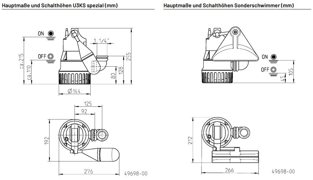 Jung Pumpen JP50006 Schmutzwasserpumpe U3 KS spezial mit Schaltautomatig, 10m Leitung