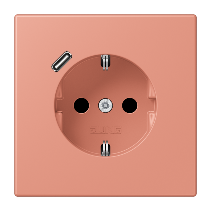 Jung LC152018C233 Schutzkontakt-Steckdose mit USB-Ladegerät Typ C, Safety+, Les Couleurs® 32111, l’ocre rouge moyen