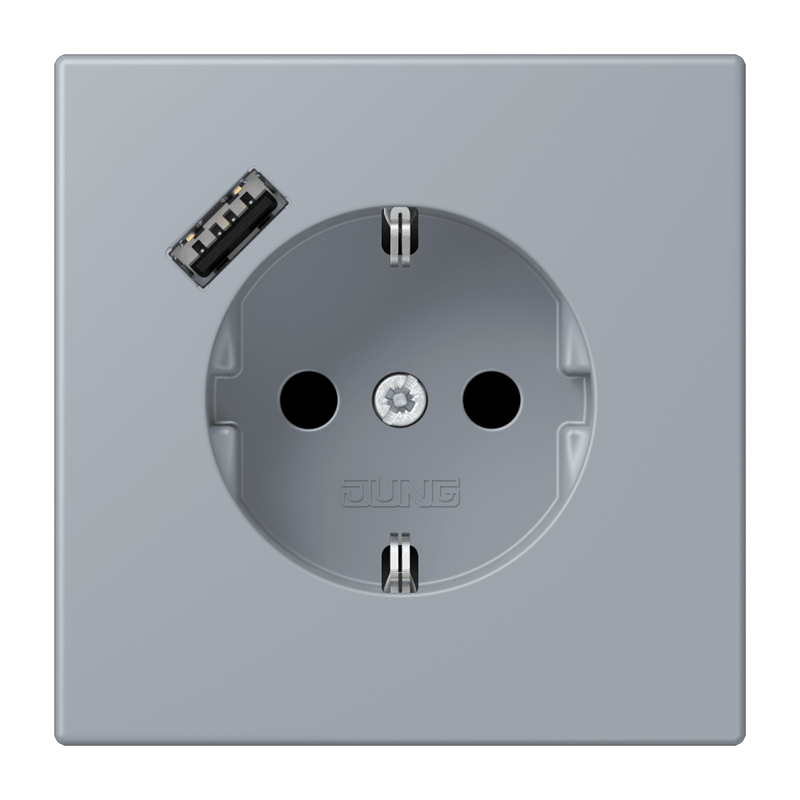 Jung LC152018A257 Schutzkontakt-Steckdose mit USB-Ladegerät Typ A, Safety+, Les Couleurs® 4320O, gris clair 59