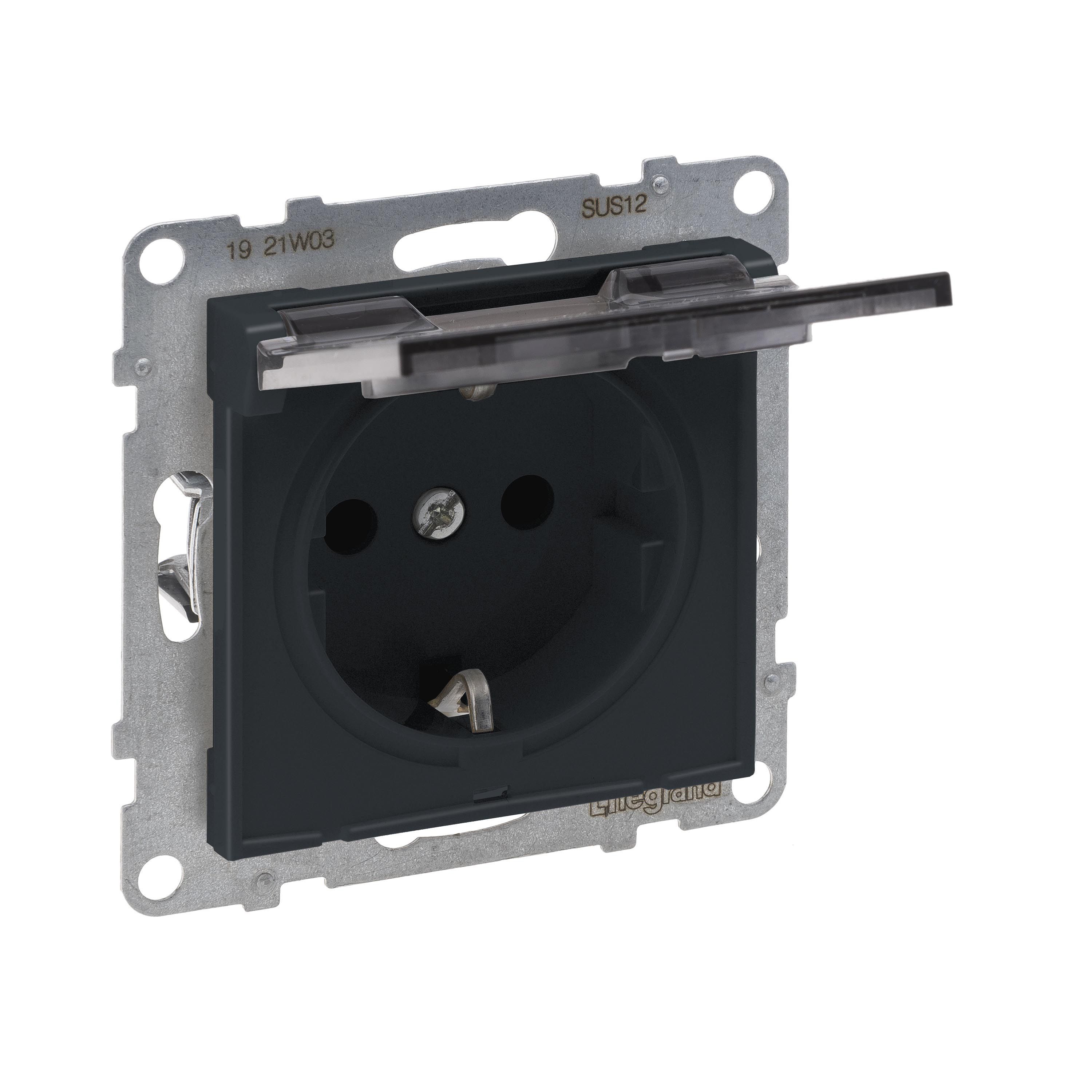 Legrand 765423 SEANO Schutzkontakt-Steckdose, Steckklemmen, 16 A, 250 V, mit erhöhtem Berührungsschutz, Klappdeckel IP21, anthrazit lackiert
